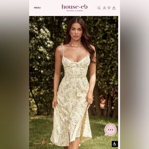 HOUSE OF CB Annabella Lemon Floral Midi Sun Dress M - Cottage Core Sun Dress NWT